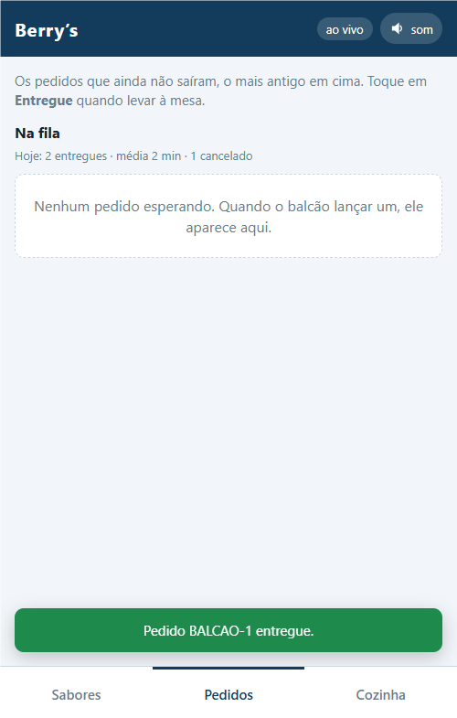 Passo 3: Confirmado na tela — e o pedido sai da fila